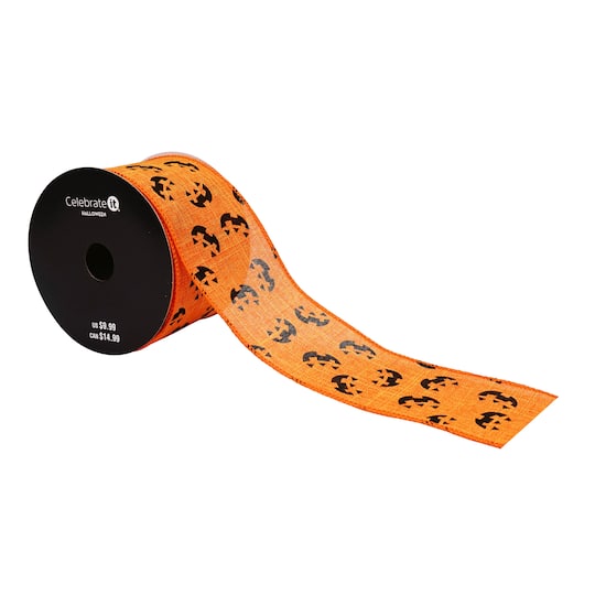 2.5" x 6.6yd. Orange Pumpkin Wired Faux Linen Ribbon by Celebrate It®